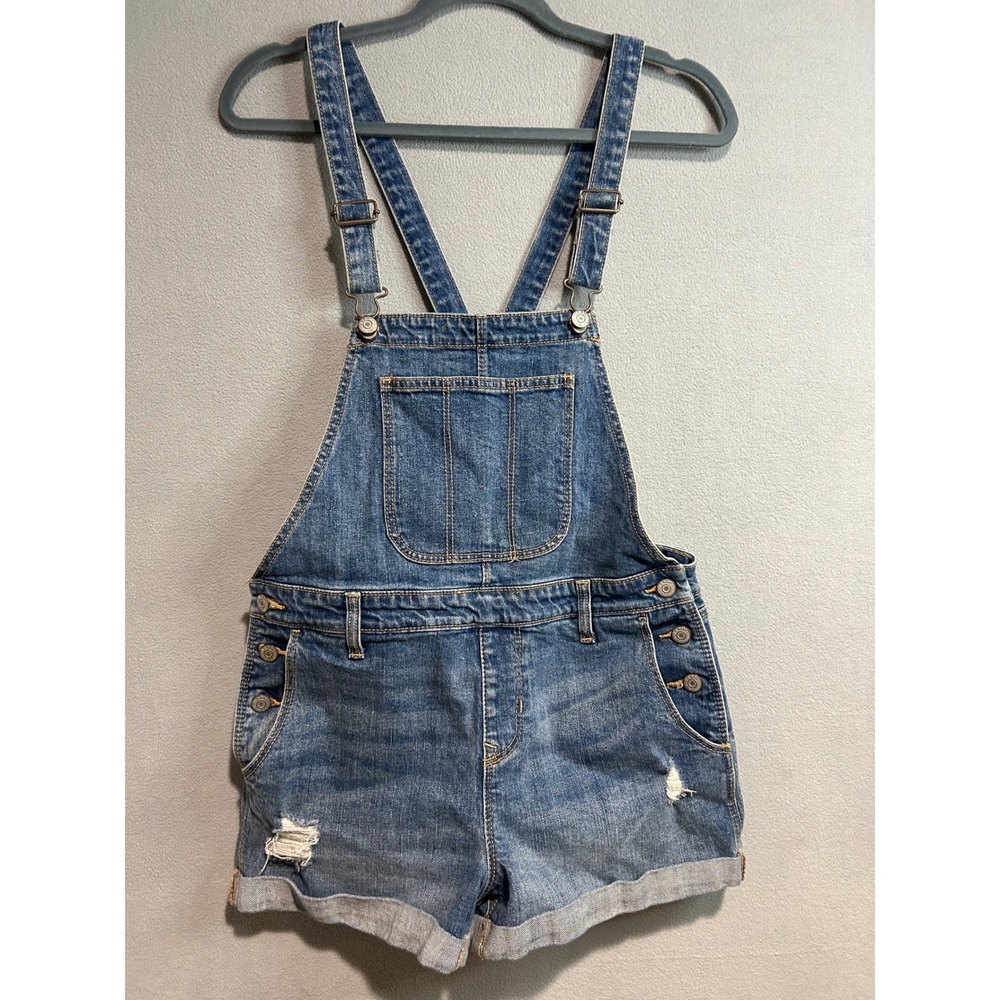 OLD NAVY‎ Womens Denim Shortalls Overalls Size Small Distressed Jean Shorts